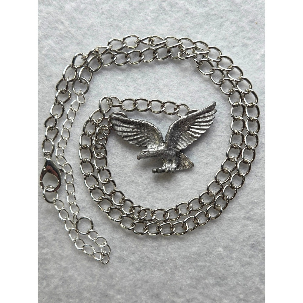 Avon Pendant Necklace Vintage Pewter Eagle Silver Tone Chain 1970s Americana